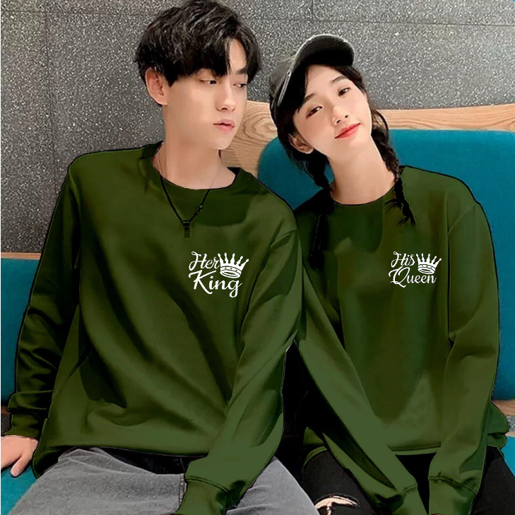 BISA COD / BAJU LENGAN PANJANG COUPLE HE KING HE QUEEN / KAOS PASANGAN HARGA SATUAN / BAJU COUPLE PRIA WANITA