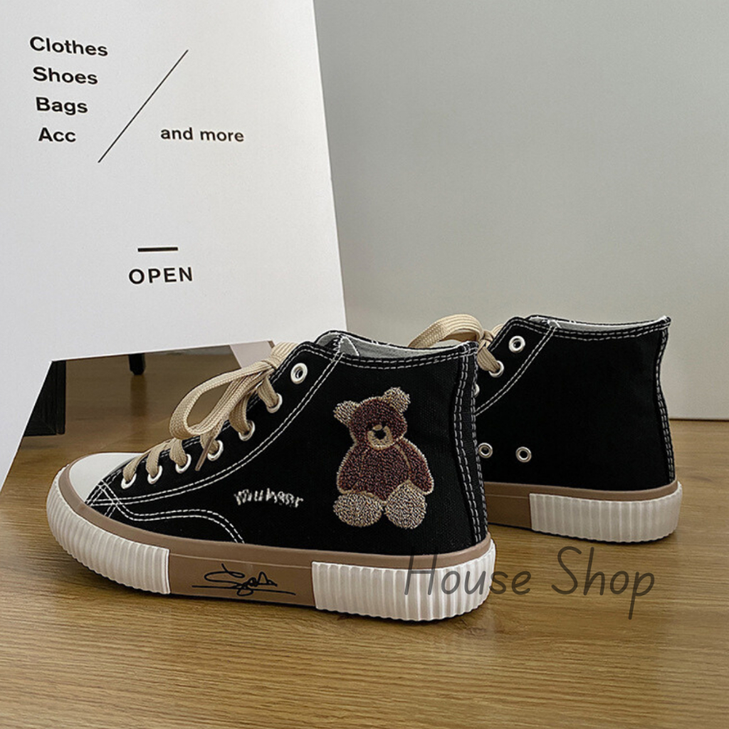 HS-0253 [ Bisa COD ] Sepatu Kanvas  Wanita Model Bear Tinggi Sepatu Canvas Wanita Import High Quality-Sepatu Canvas Wanita Impor Sepatu Fashion Original