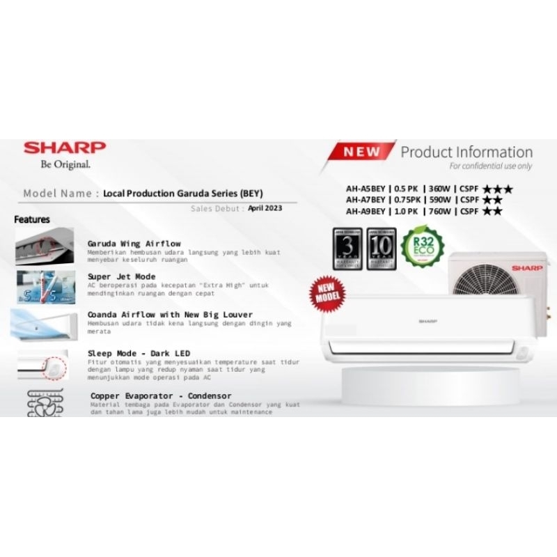 +PASANG AC Sharp 1 PK AH-A9BEY NON LED Standard R32