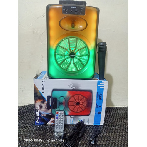 Speaker bluetooth karaoke FLECO F-8606A-D LED 8.5 inch/speaker full bass free mic+remote