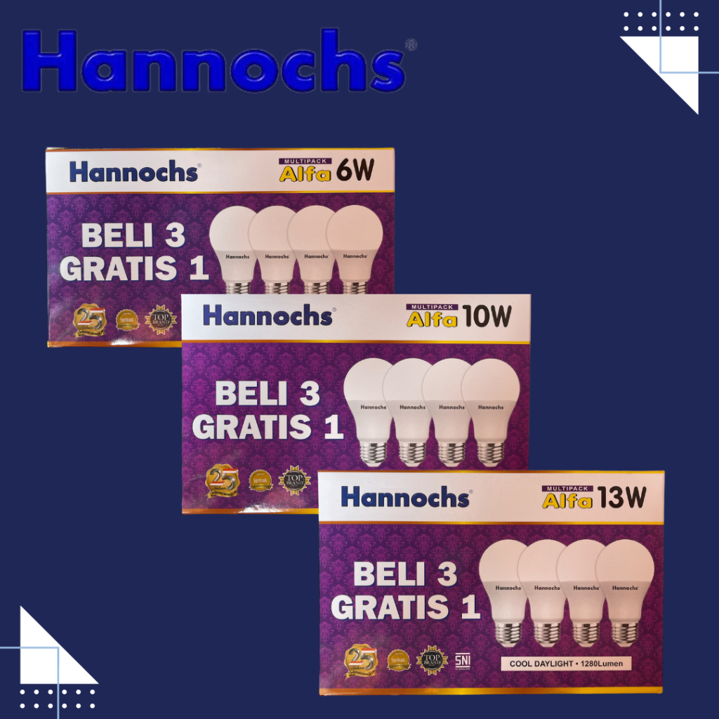 LAMPU BOHLAM LED BULB PAKET HANNOCHS ALFA 3+1 6W 6 WATT 10WATT 10W 13W 13 WATT PAKET LED HANNOCHS BE