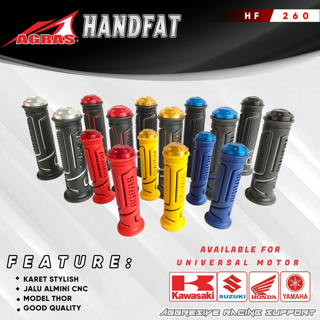 HANDGRIP GRIP JALU THOR AGRAS HANDFAT HANFAT KARET BINTIK BULU JALU ALMINI CNC MODEL THOR UNIVERSAL SEMUA MOTOR BISA