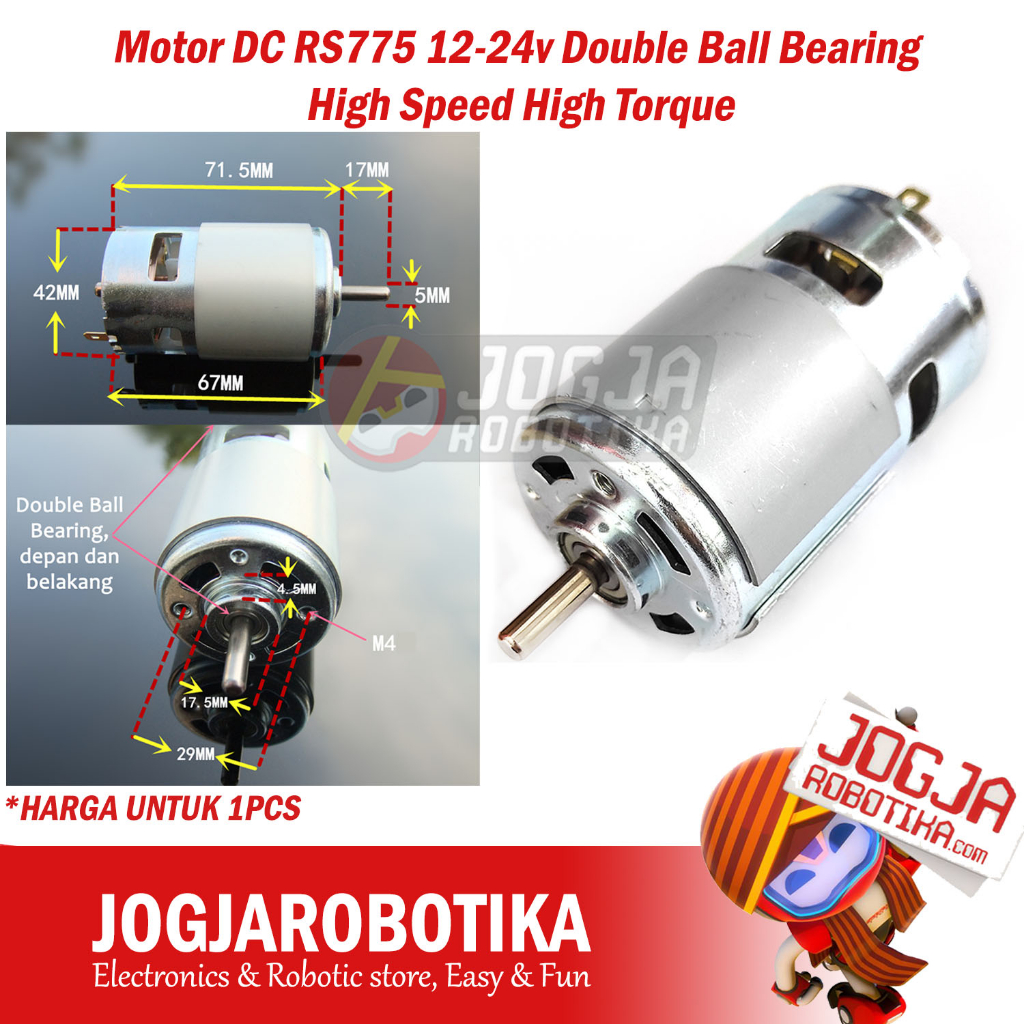 Motor DC RS775 12-24v Double Ball Bearing High Speed High Torque 775 Motor Bor Gerinda Kipas