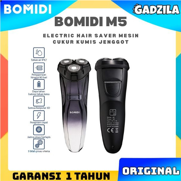 BOMIDI M5 Alat Cukur Elektric Shaver Wireless Listrik Hitam Electrik Razor Men Rambut Kumis Jenggot 3D Shaving Heads Led Display IPX7 Waterproof Baterai 1400mAh Type-C Charging