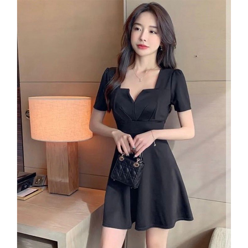 Basic id fashion Mini dres lengan pendek / Korean  sleeve square neck / Dres scuba wanita