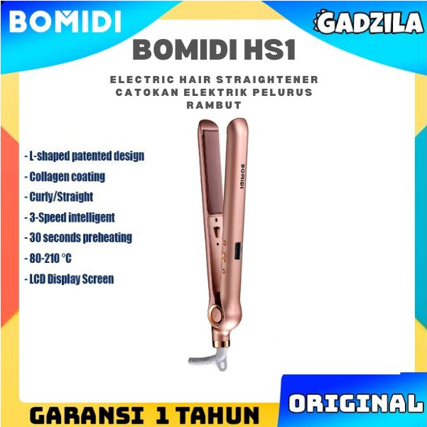 Bomidi HS1 2in1 Hair Straightener Electric Salon Catokan Catok Pelurus Lurus Rambut Wanita dan Curler Curly Keriting Halus Gelombang