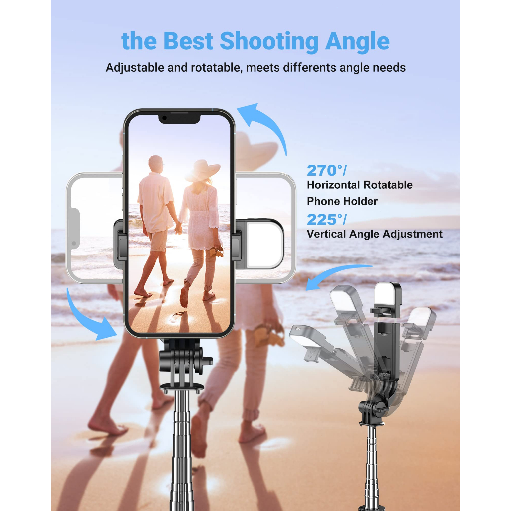 1M Tongsis Tripod Selfie Stick Bluetooth with Fill Light 360° Rotasi Gimbal HP Aluminum Alloy Tripod Detachable Handphone Clip With Remote Control-4