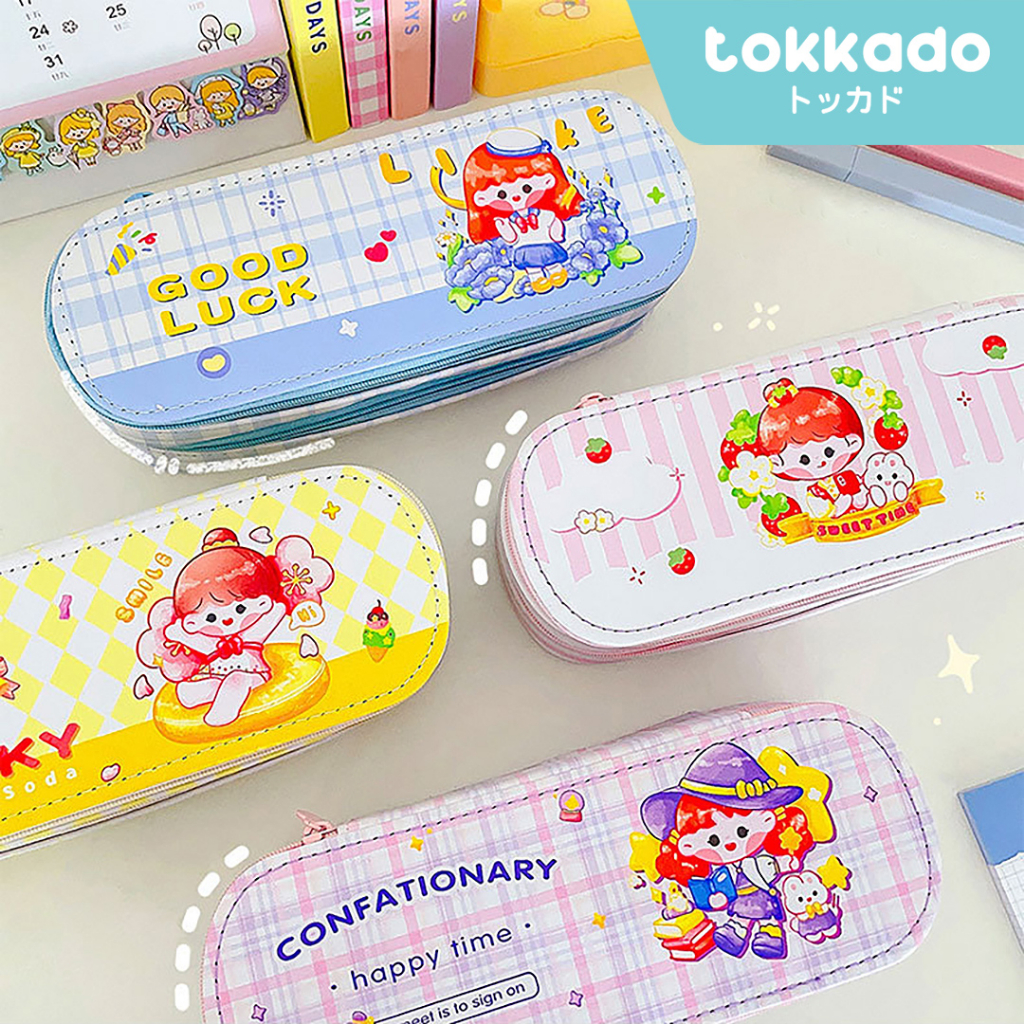 

TOKKADO Megi Pencil Case Kotak Pensil Besar Dua Tingkat Sekolah Lucu