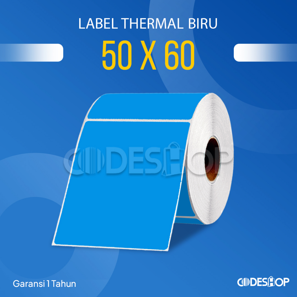 Stiker Label Barcode THERMAL 50 x 60 Warna BIRU 50x60 mm isi 500 Pcs Blue