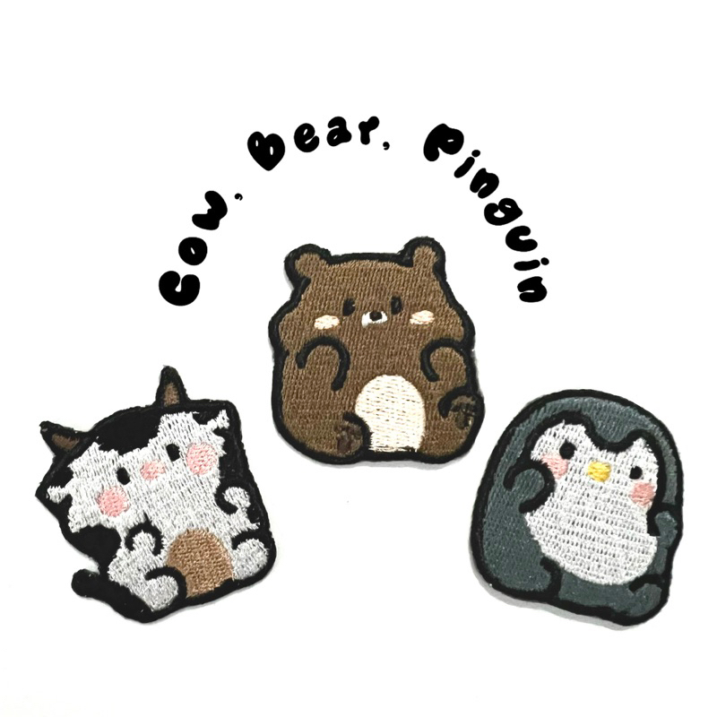 Patch Bordir Pinguin, Bear, Cow