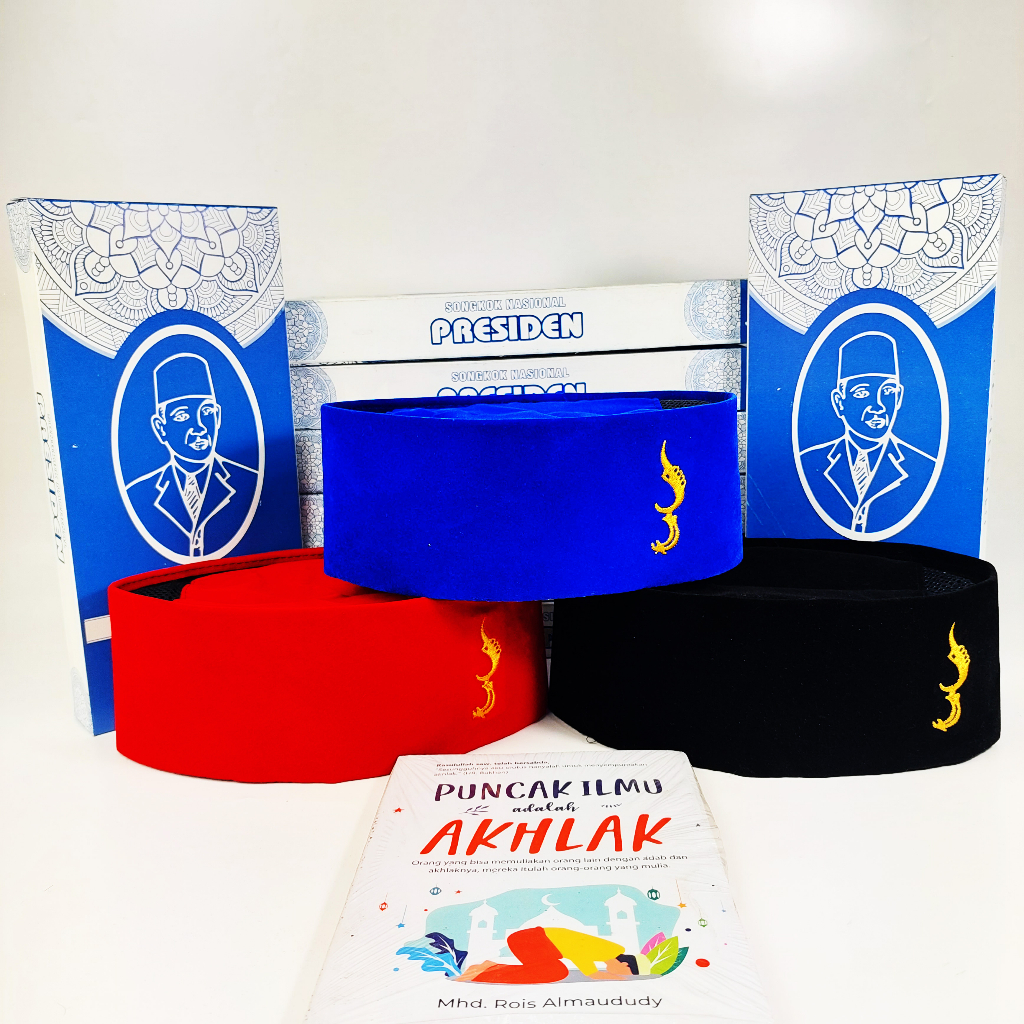 Peci Songkok Kopyah Motif KUJANG Bordir HITAM Kujang Merah Cabe Kujang Biru Peci Anak dan Dewasa Tin