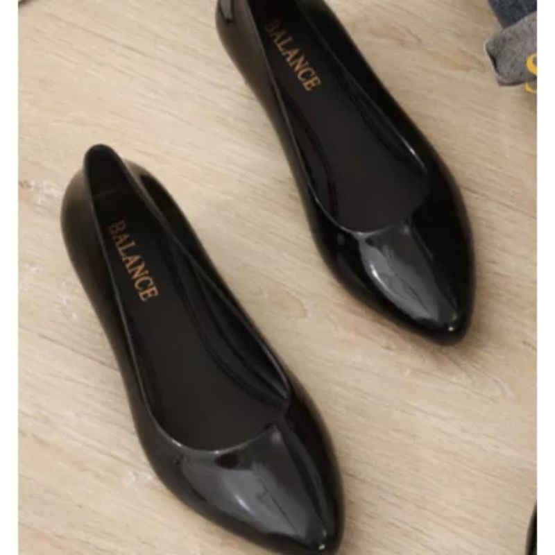 (Baca Deskripsi) Sepatu Hak Hitam Jelly Wanita, Sepatu Pantofel Hitam, Slip On Import Balance