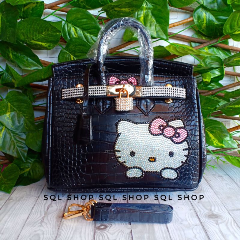SQL SHOP Tas croco hitam hello kitty bling bling | Tas wanita import