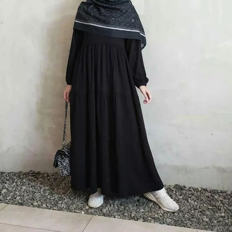 Jesica Dress / hanum dress rayon premium ori terbaru / gamis polos hitam bahan rayon adem