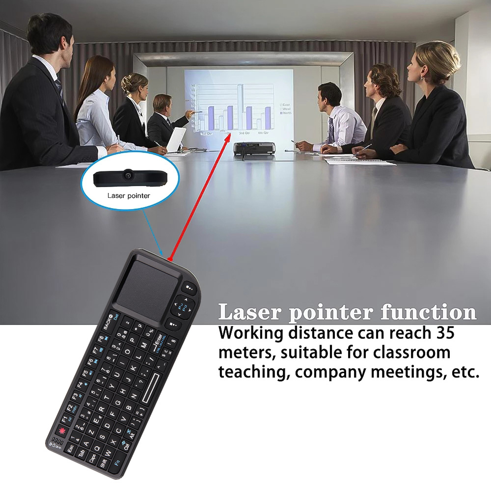 Wireless Mini Keyboard Pointer 2.4GHz Dengan Touch Pad - TR-MWK - Black