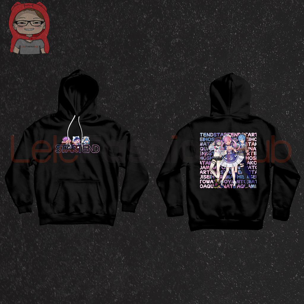 [Hololive] Hoodie Anime Hololive Startend Suisei Towa Aqua  - Hitam