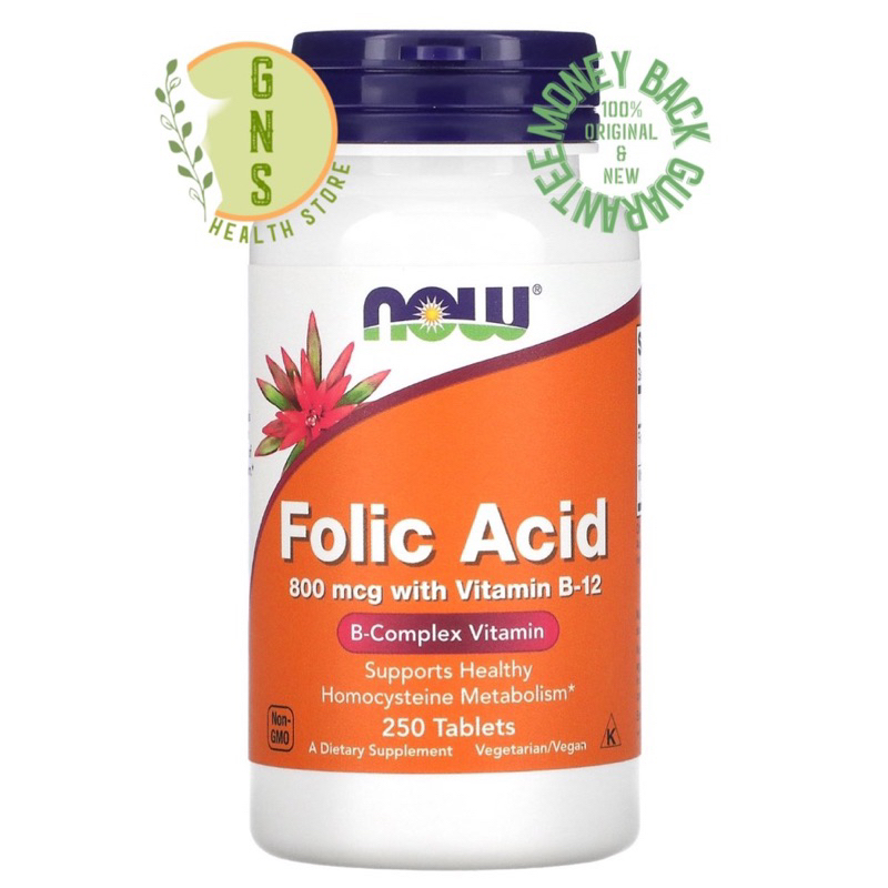 NOW Folic Acid 800 mcg 800mcg Vitamin B12 Vit B-12 B-Complex Asam Folat
