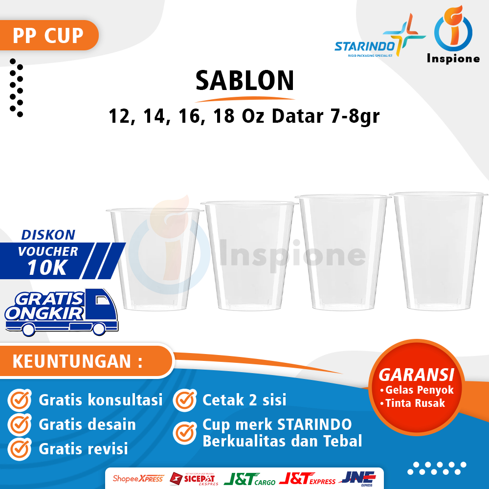 Sablon Cup Datar 12 Oz, 14 Oz, 16 Oz, 18 Oz Starindo (7-8 Gram)