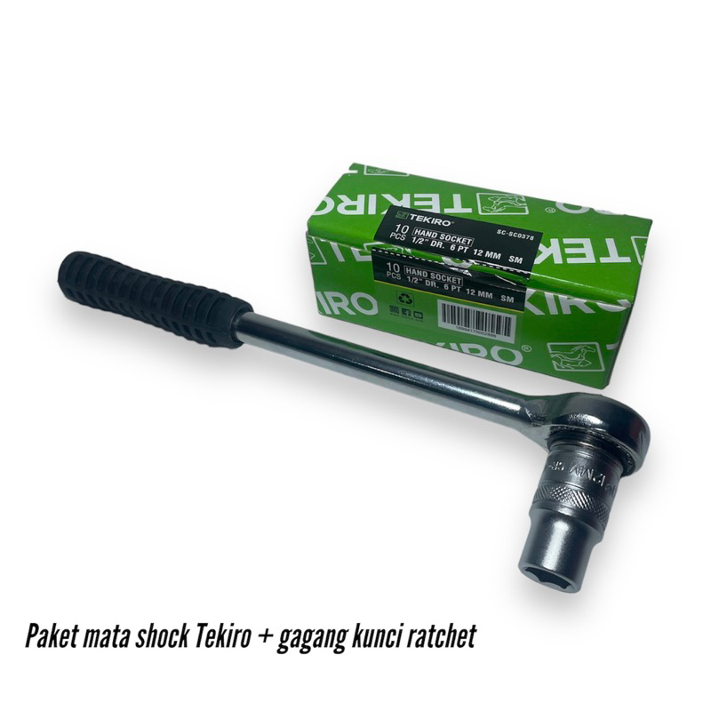 Paket mata shock Tekiro 6pt 1/2” + gagang kunci ratchet