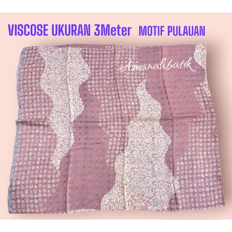 KAIN BATIK TRUSMI CIREBON BAHAN VISCOSE SEMI SUTRA MOTIF PULAUAN PULOAN 3M UKURAN BAJU GAMIS LONGDRE