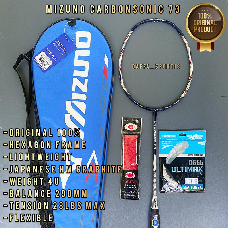 Raket Badminton Original Mizuno Carbosonic 73 Bonus Tas Dan Grip