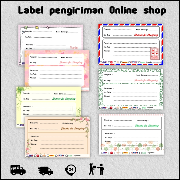 

( Isi 100 pcs ) Label Pengiriman Olshop Custom ,HVS , (Free Desain)