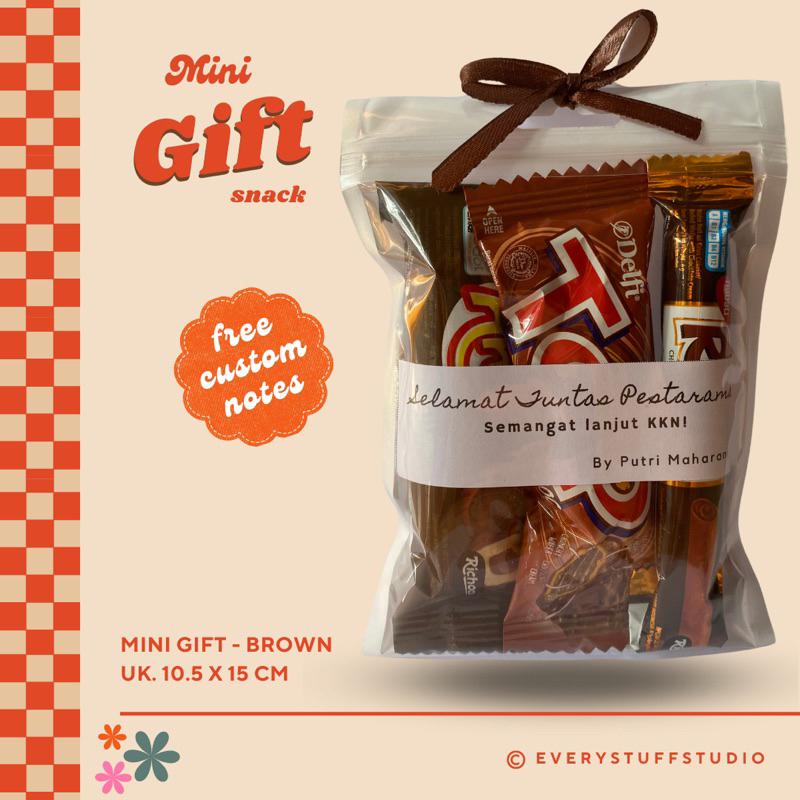 [Min. 5pcs] Mini Gift Snack - Brown (10,5 x 15 cm) | Freebie Snack | Custom Notes | Custom Gambar