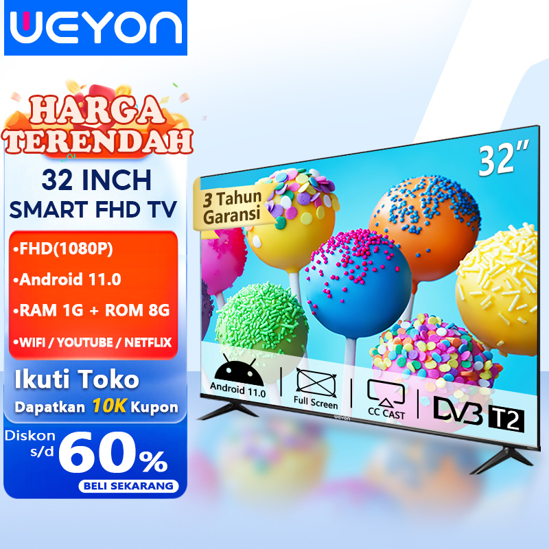 Weyon Sakura Smart TV 32 inch/40 inch/43 inch tv led digital 32 inch Android Televisi Netflix/YouTube - WiFi/HDMI/USB