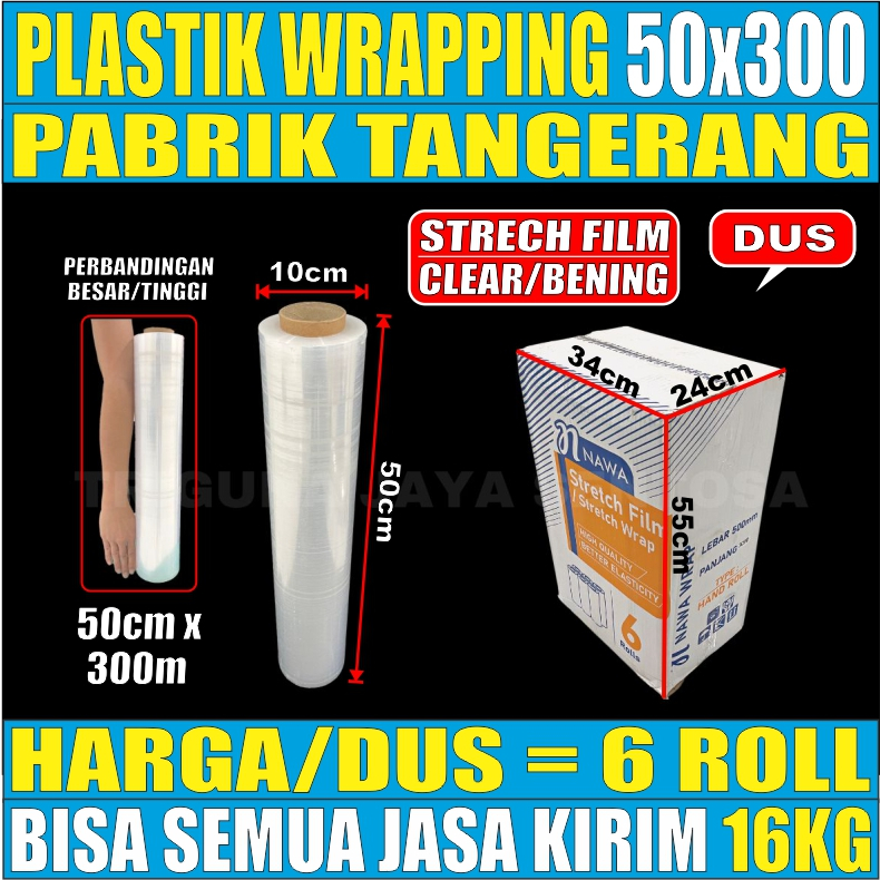 Plastik Wrapping 50cm x 300m Stretch Film 17um Per Dus Semua Jasa kirim