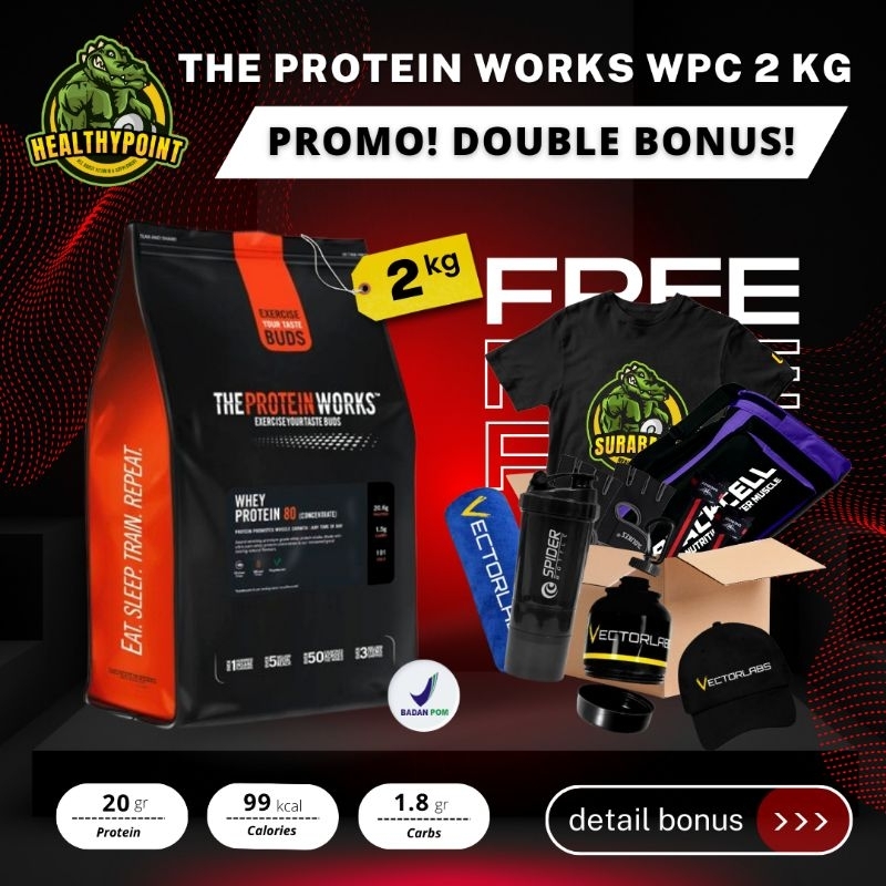 The Protein Works Whey Protein 80 2000 Gram BPOM TPW WPC 2kg 2 Kg 2000gram 2000gr 2000 gr
