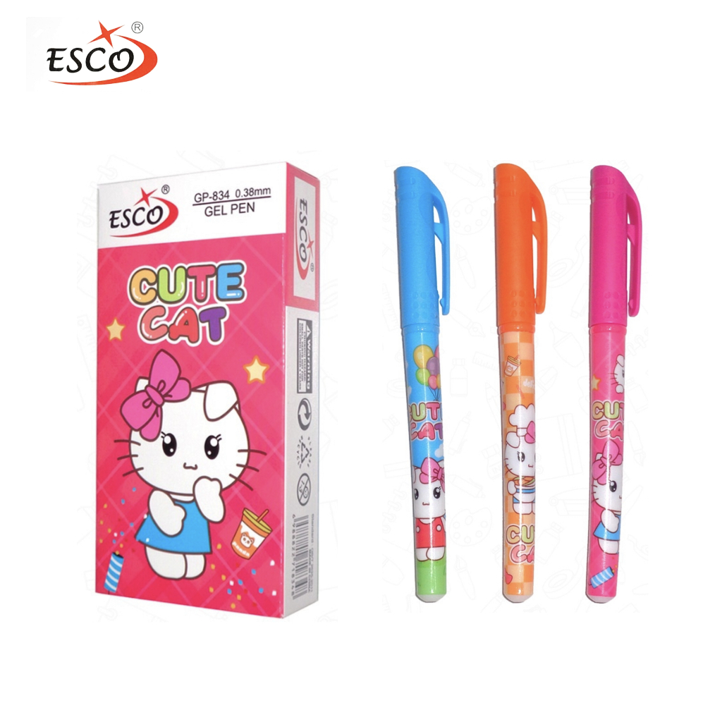 

1 LSN / 12 PCS Gel Pen Pulpen ESCO GP-834 Cute Cat