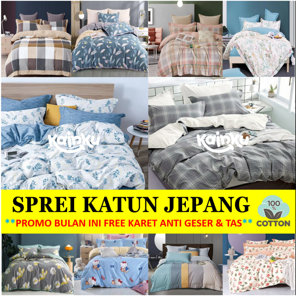 SPREI KATUN JEPANG Original FREE KARET ANTI GESER | IMPORT kualitas no 1 di shopee Ukuran KING QUEEN 180x200 160x200 140x200 120x200 100x200 90x200 200x200