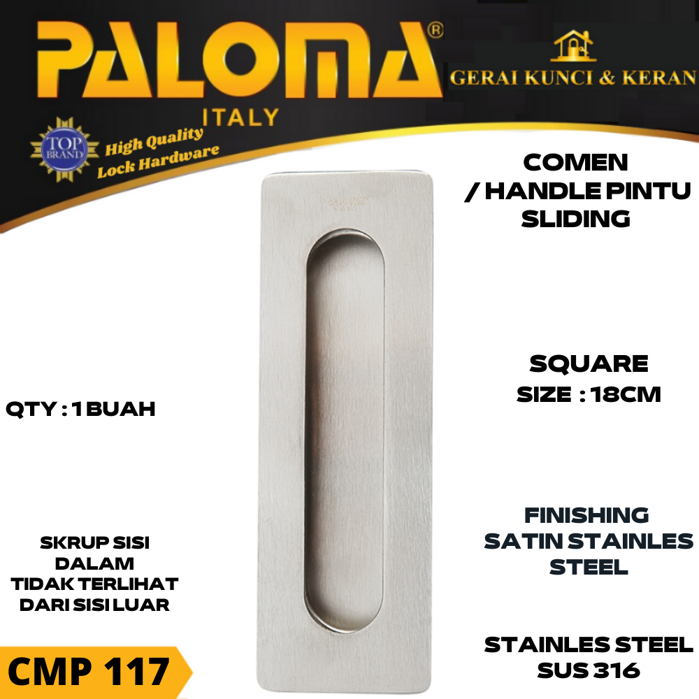 Handle Pintu Sliding PALOMA CMP 117 SQ 18cm | Comen Flush Tanam Geser