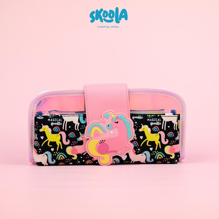 Skoola Tempat Pensil Lipat 3 Pencil Case Threefold Anak Perempuan Lucu Unicorn Cat Mermaid - Pensy