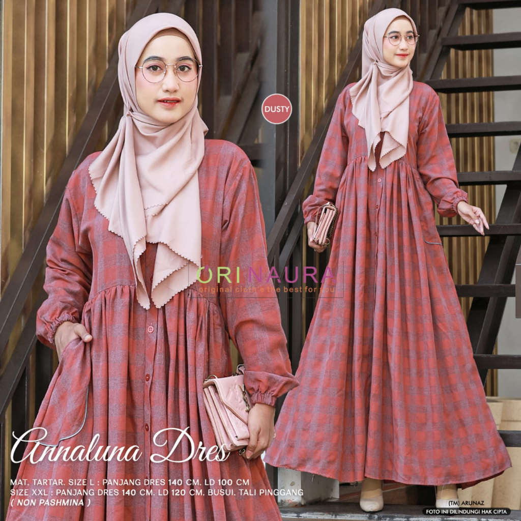 Anna Luna Dress Gamis Muslim Katun Busui Original Produk By Orinaura