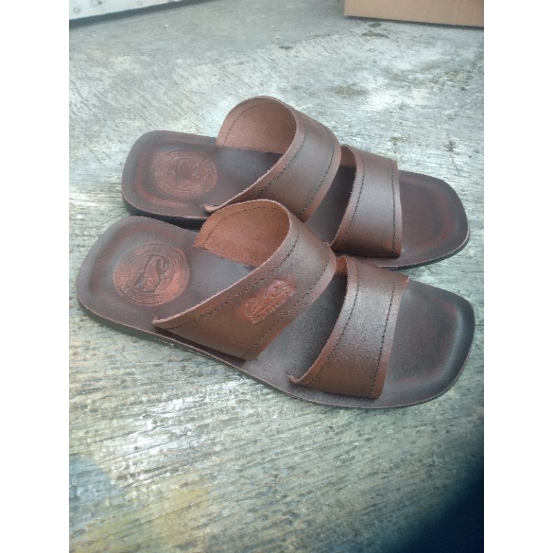 Sandal pria kulit dewasa cowo laki kasual kekinian keren selop original 100% asli sapi coklat  39-40-41-42-43  tready