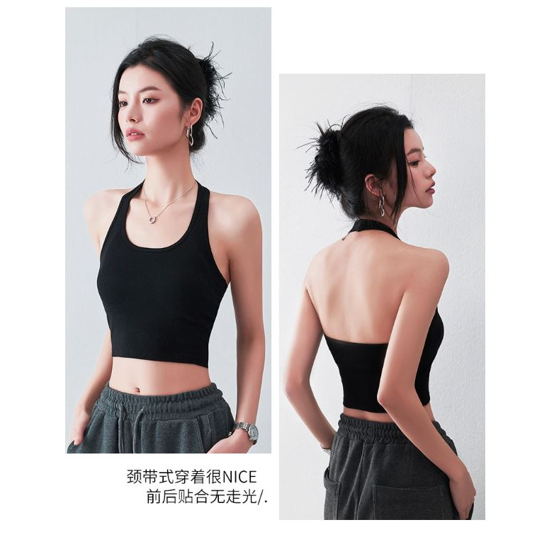 TJM BR407 Tank Top Crop Atasan Wanita Tanpa Lengan Tengtop Sexy U-Neck Halter