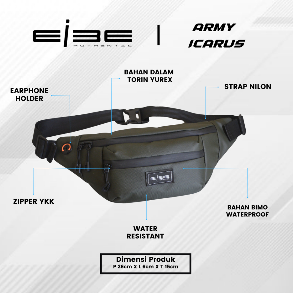 Waist bag premium waterproof tas pinggang premium anti air tas selempang pria eibe [ ARMY ICARUS ]