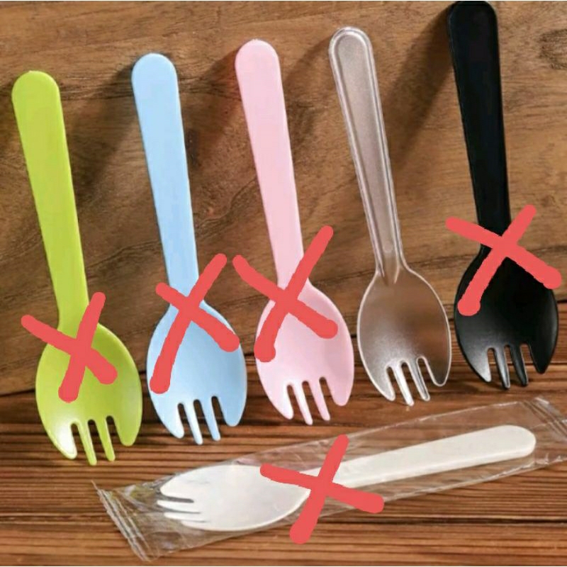 [10 pcs] Sendok Garpu 2in1 plastik / Spork Plastik / Spork Mini / Spork Cake Dessert