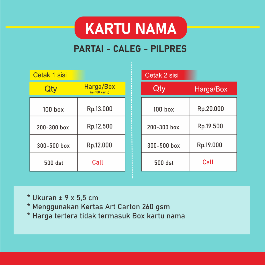 Kartu nama Caleg Partai - kampanye partai Caleg Pilpres Pilkada Pilgub