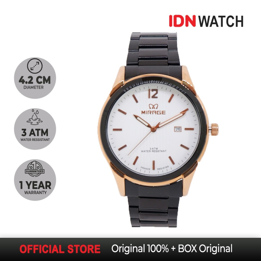 Jam Tangan Mirage Pria Analog Original Terlaris Tahan Air Tanggal aktif 7570M Hitam Rosegold