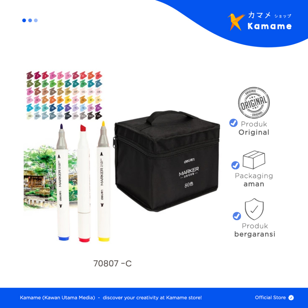 

Deli Sketch Marker - With Bag Spidol Warna Dengan Tas 30/40/60/80/ Warna 70807- Kamame