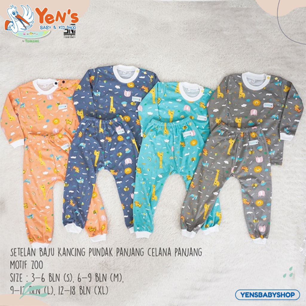 Setelan baju panjang dan celana panjang kancing bahu motif Zoo