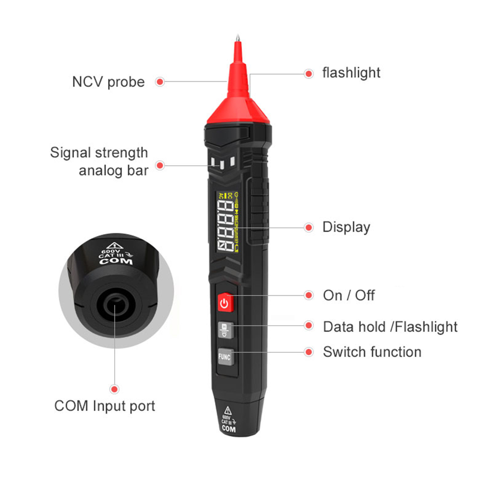 Digital Multimeter Voltage Tester Pen LCD Screen 4000 Count - HT121 - Black