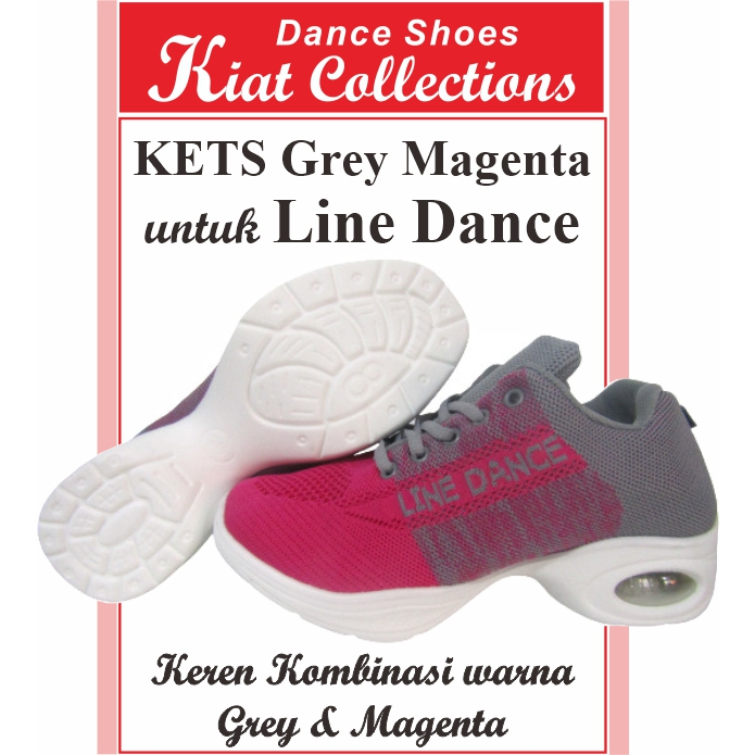 SEPATU KETZ GREY MAGENTA EMPUK MEREK LINE DANCE TERBARU WANITA TARI MENARI JOGGING SNEAKER (GM LD)