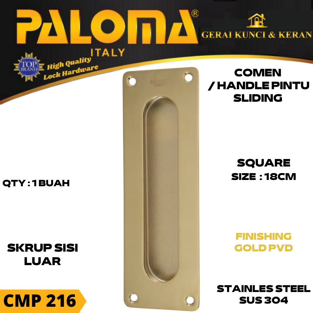 HANDLE PINTU SLIDING PALOMA CMP 216 SQ 18CM COMEN TANAM GESER GOLD PVD