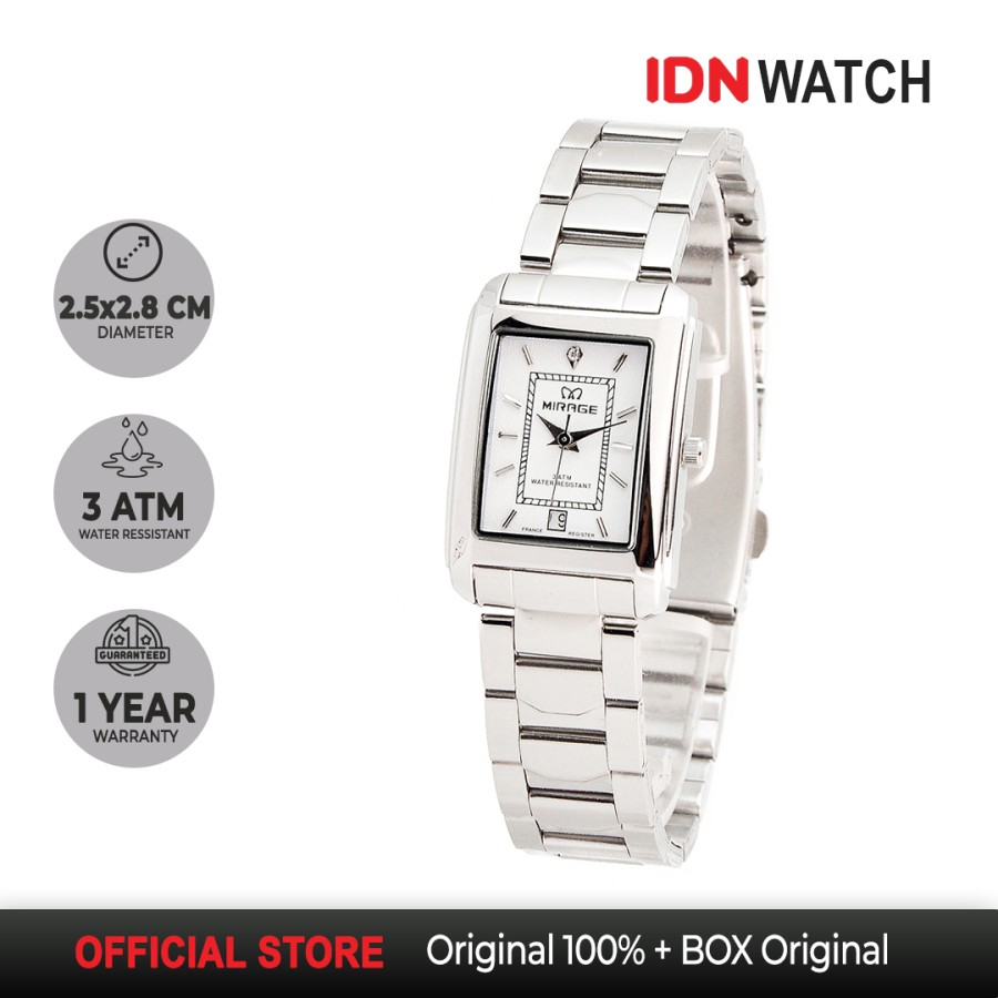 Jam Tangan Mirage Wanita Cantik Mirage Anti Karat Tahan Air Ori Silver 7738L Stainless Steel
