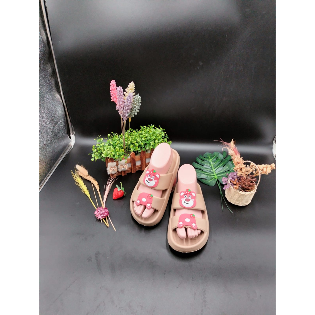 Sandal Karet Wanita Jelly Slip On Lotso Bear Lucu Sandal Empuk Sandal Wanita Kekinian Korean Style 9012-11