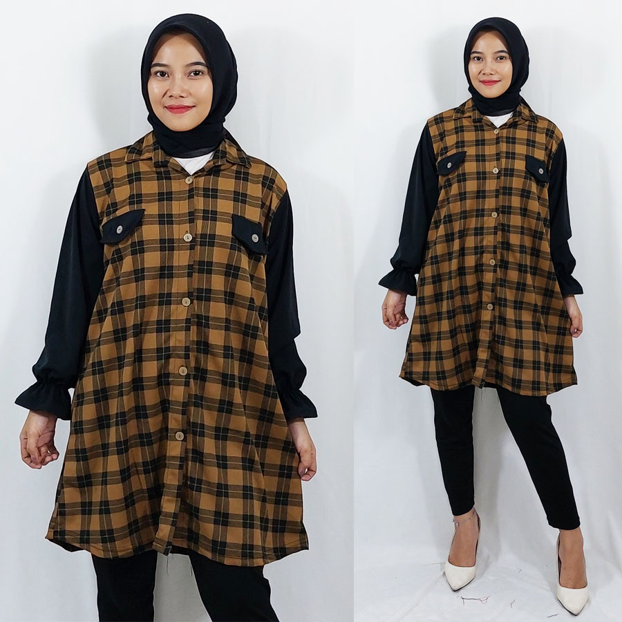 CARLINA TUNIK KOTAK PUTRI DRESS KEMEJA TARTAN FLANEL WANITA FASHION