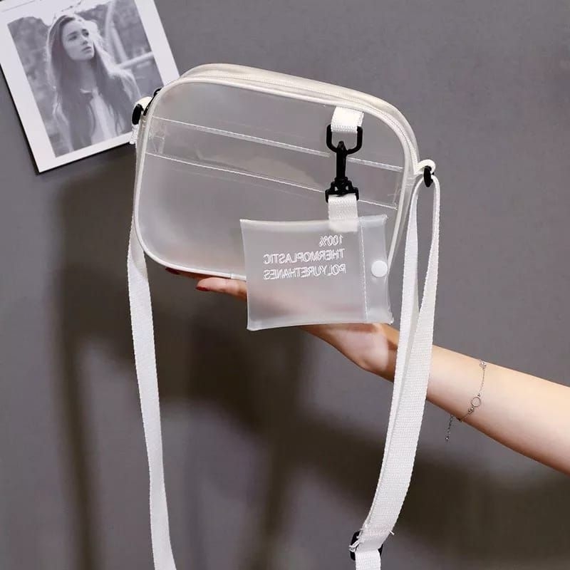 TAS SLEMPANG TRANSPARAN WANITA CEWEK IMPORT PREMIUM FREE POUCH KECIL MURAH FASHION LUCU